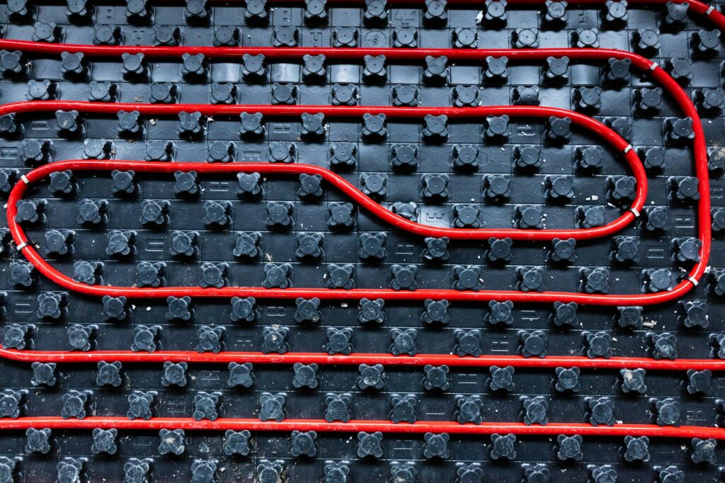 Floor heating installation, pipes and pipelines. Interior architecture