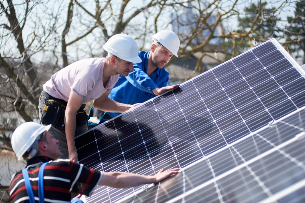 Installing solar photovoltaic panel system on roof of house